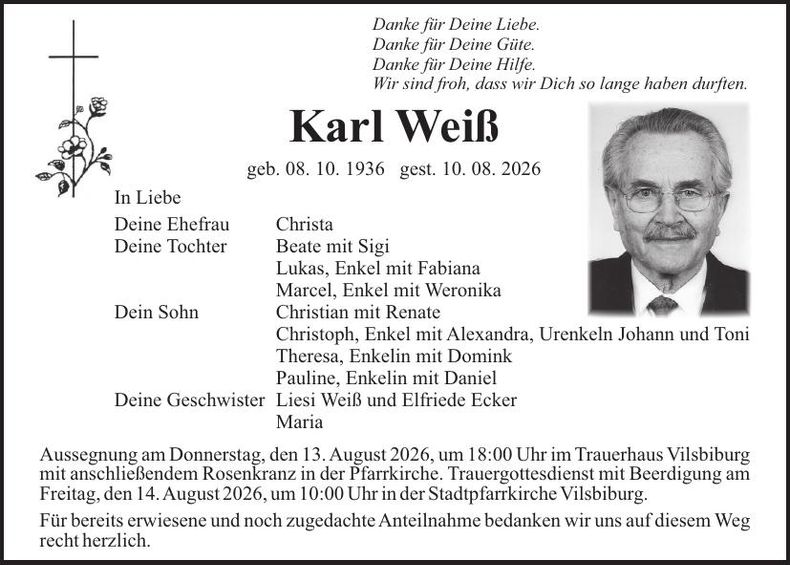Traueranzeige Karl Weiß