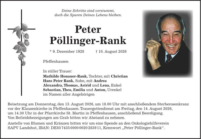 Traueranzeige Peter Pöllinger-Rank