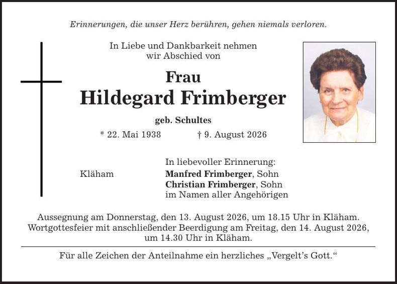 Traueranzeige Hildegard Frimberger
