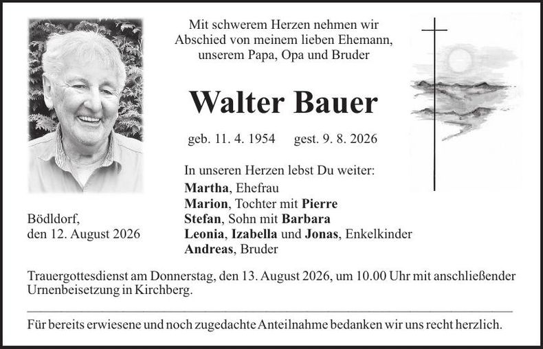 Traueranzeige Walter Bauer