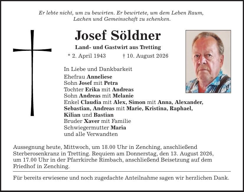 Traueranzeige Josef Söldner