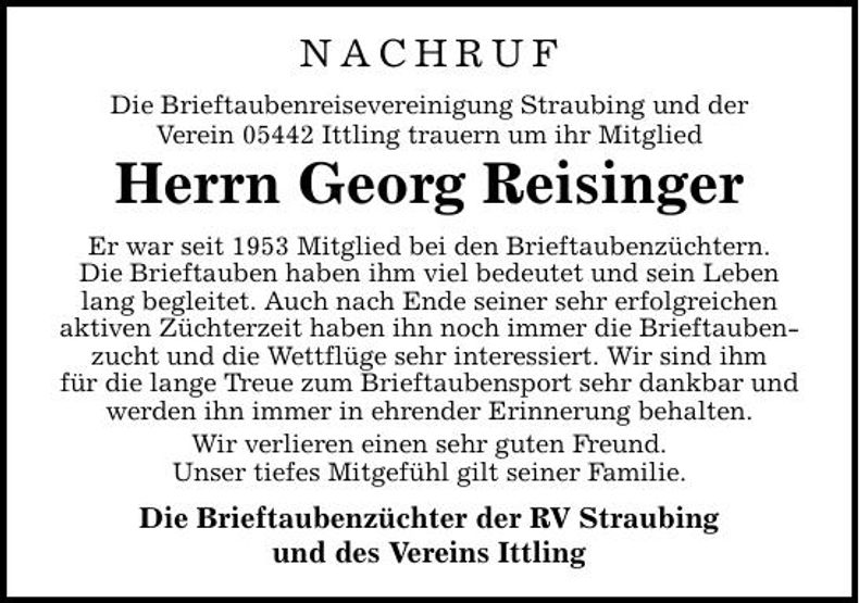 Traueranzeige Georg Reisinger