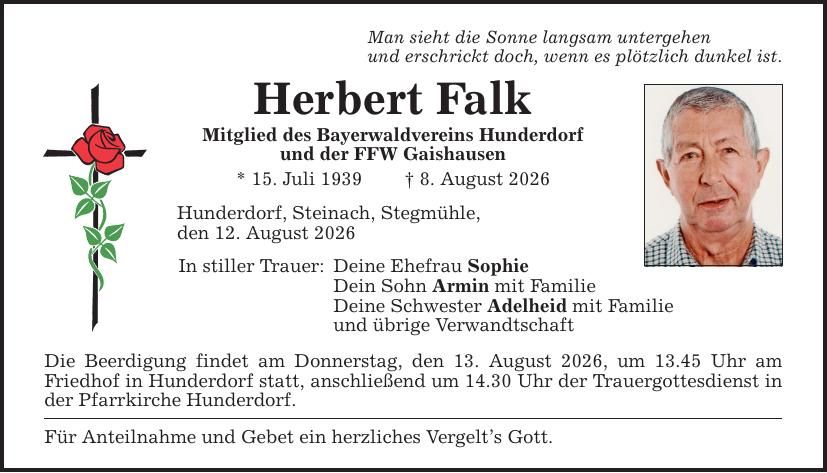 Traueranzeige Herbert Falk