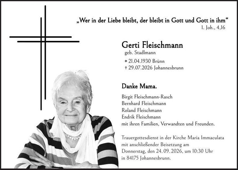 Traueranzeige Gerti Fleischmann