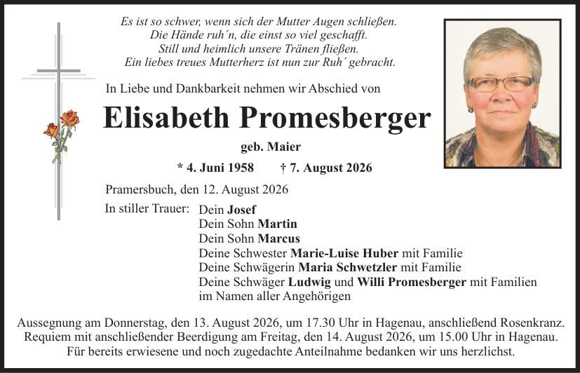 Traueranzeige Elisabeth Promesberger
