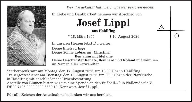 Traueranzeige Josef Lippl