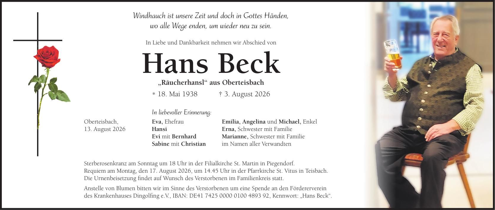 Traueranzeige Hans Beck