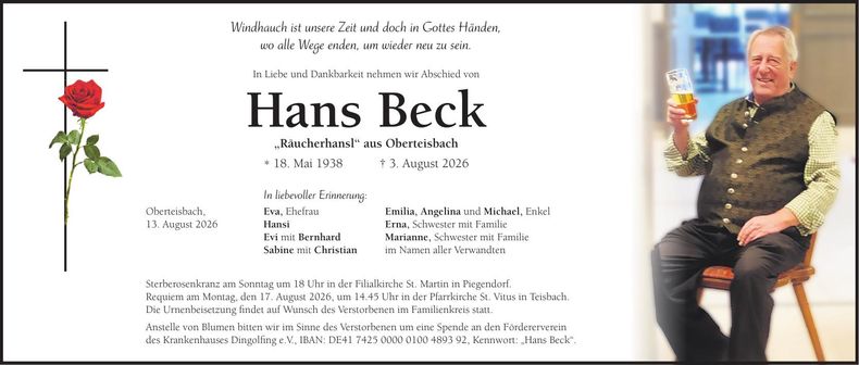 Traueranzeige Hans Beck