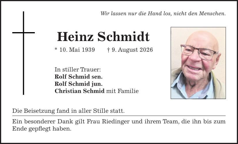Traueranzeige Heinz Schmidt