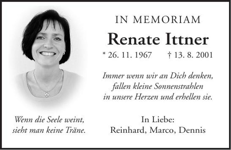 Traueranzeige Renate Ittner