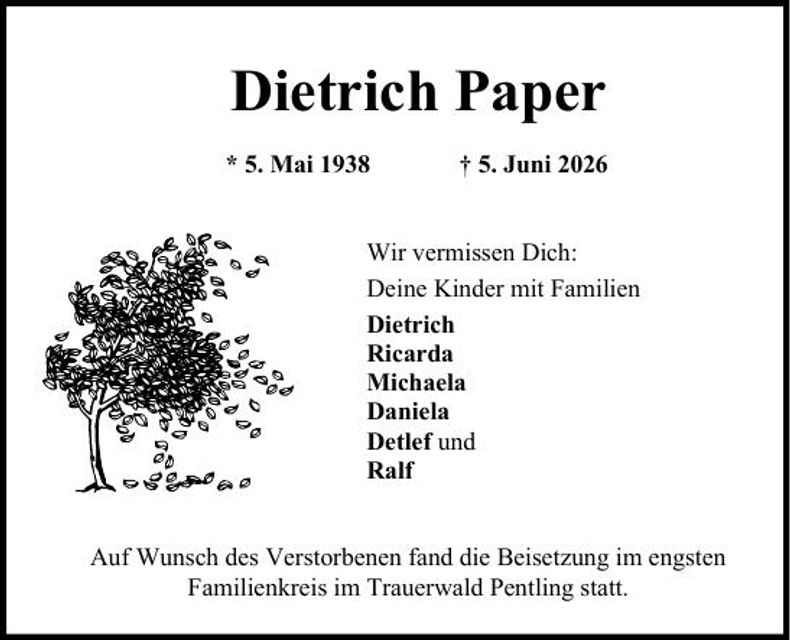 Traueranzeige Dietrich Paper