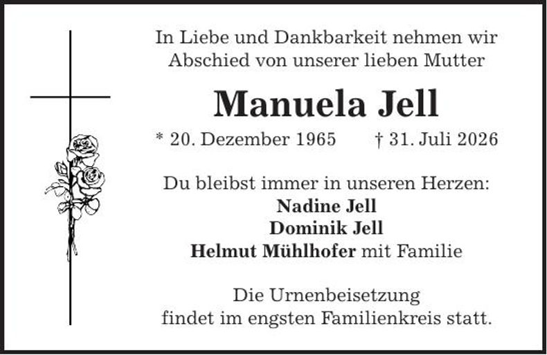 Traueranzeige Manuela Jell