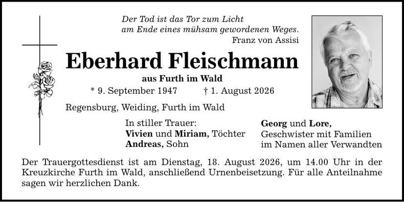 Traueranzeige Eberhard Fleischmann