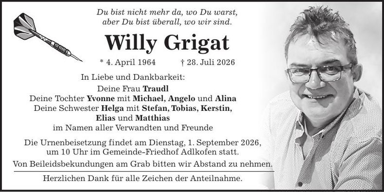 Traueranzeige Willy Grigat
