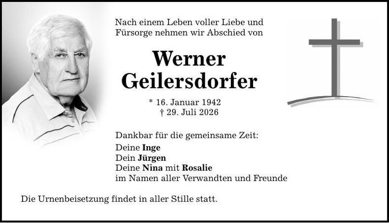 Traueranzeige Werner Geilersdorfer