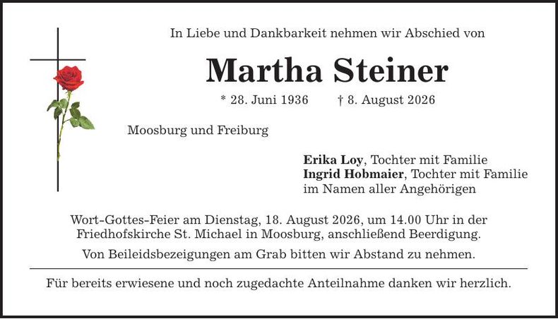 Traueranzeige Martha Steiner