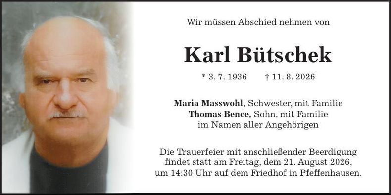 Traueranzeige Karl Bütschek