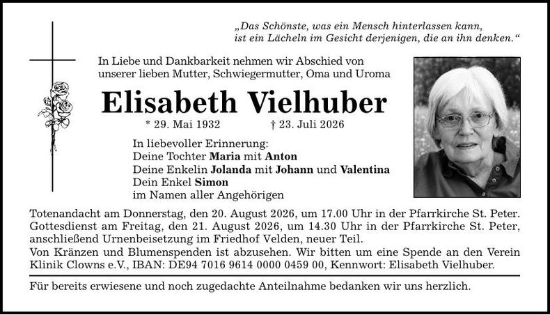 Traueranzeige Elisabeth Vielhuber