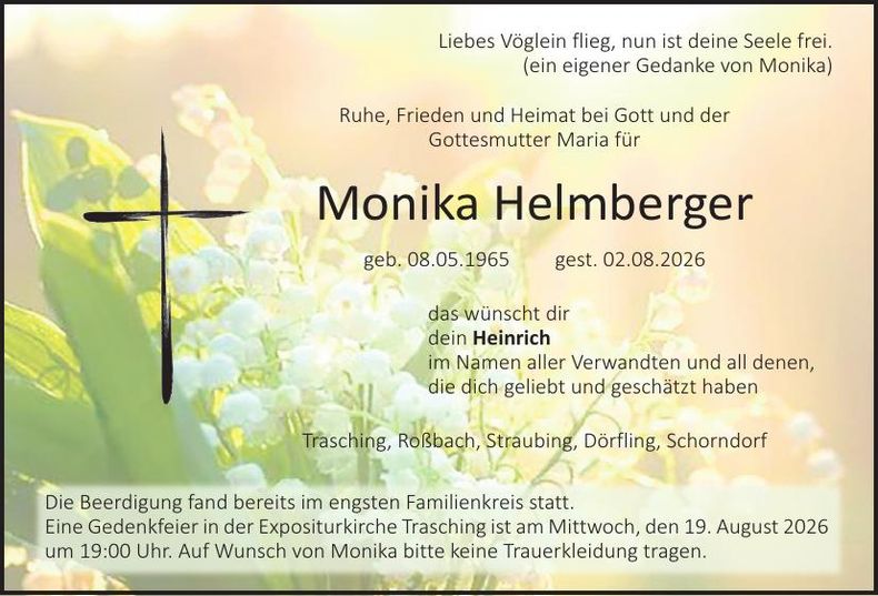 Traueranzeige Monika Helmberger