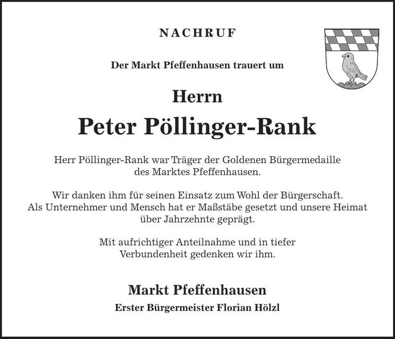 Traueranzeige Peter Pöllinger-Rank