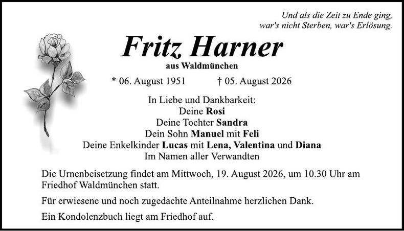 Traueranzeige Fritz Harner