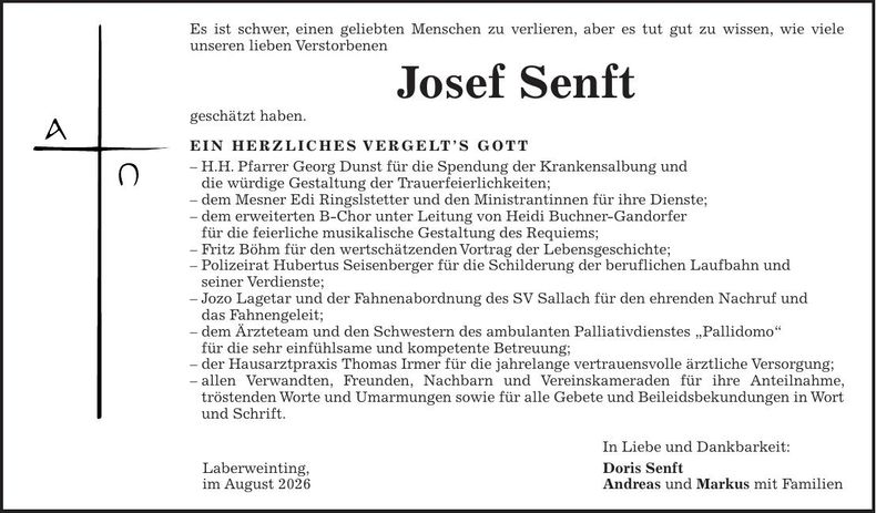 Traueranzeige Doris  Senft 