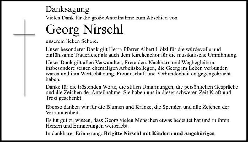 Traueranzeige Georg Nirschl