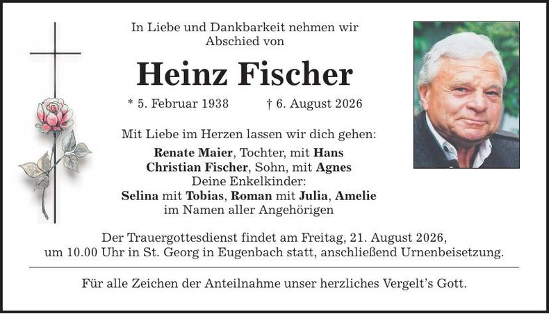 Traueranzeige Heinz Fischer