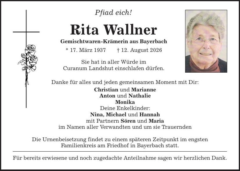 Traueranzeige Rita Wallner