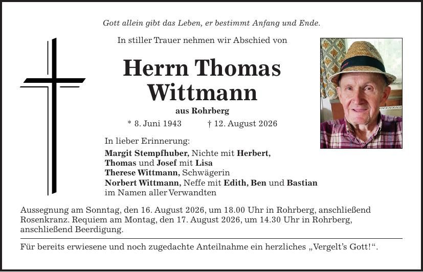 Traueranzeige Thomas Wittmann