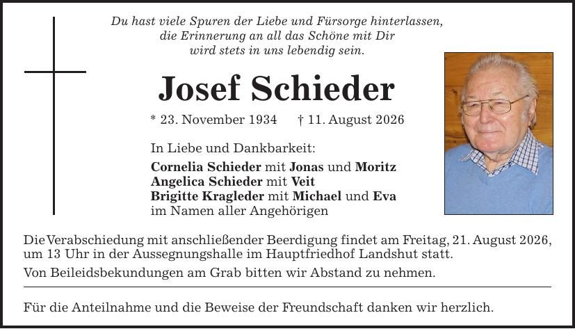 Traueranzeige Josef Schieder