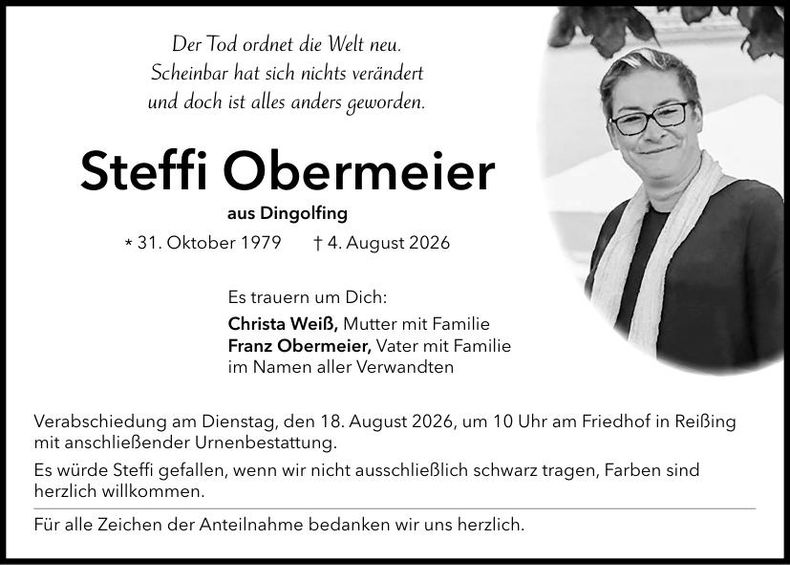 Traueranzeige Steffi Obermeier