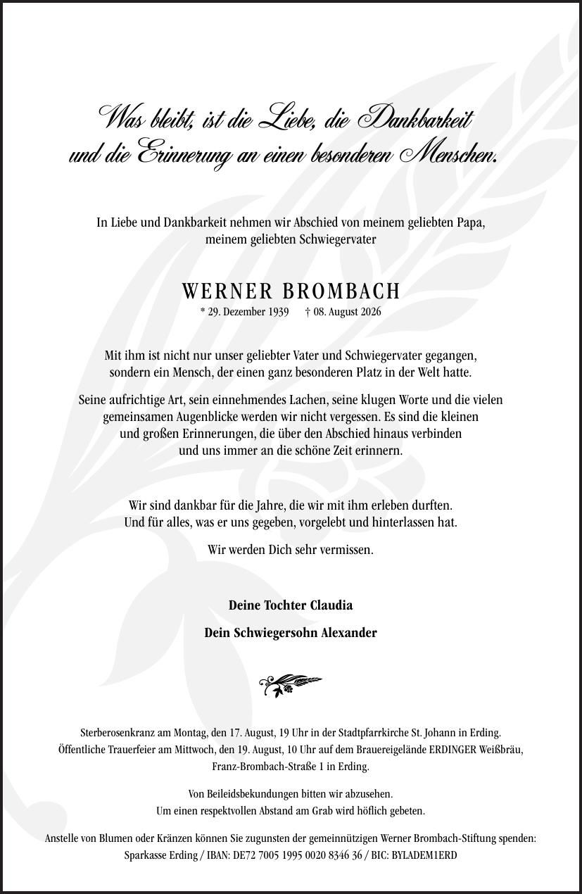 Traueranzeige Werner Brombach