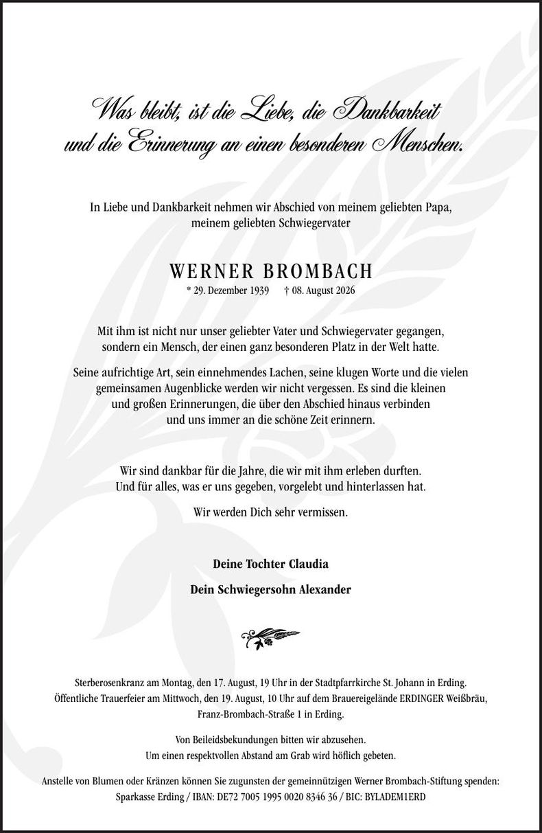 Traueranzeige Werner Brombach