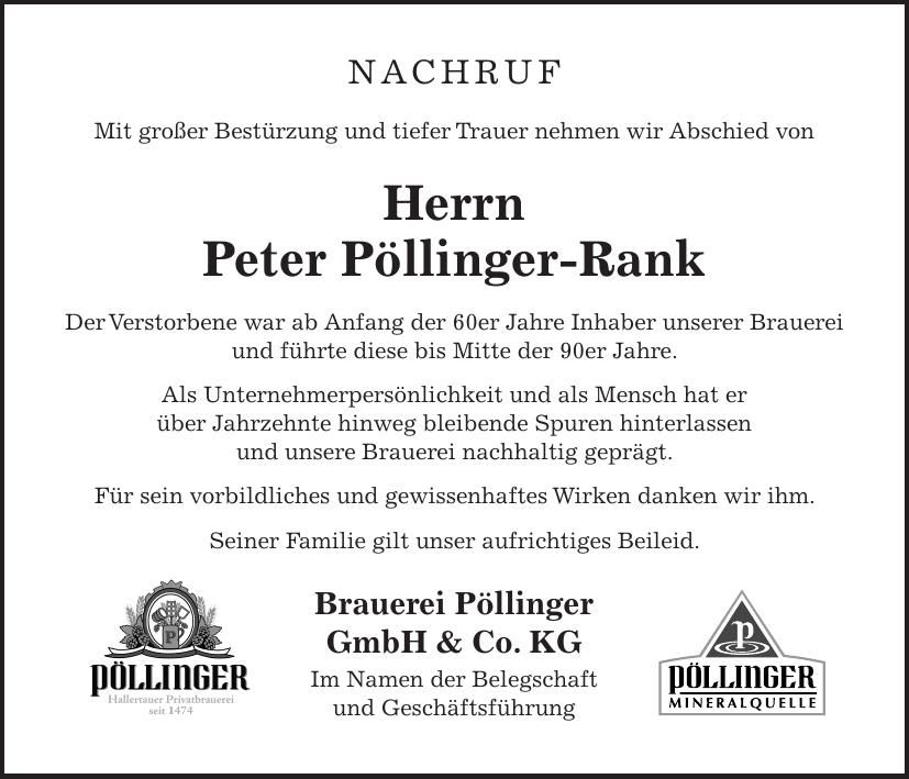Traueranzeige Peter Pöllinger-Rank