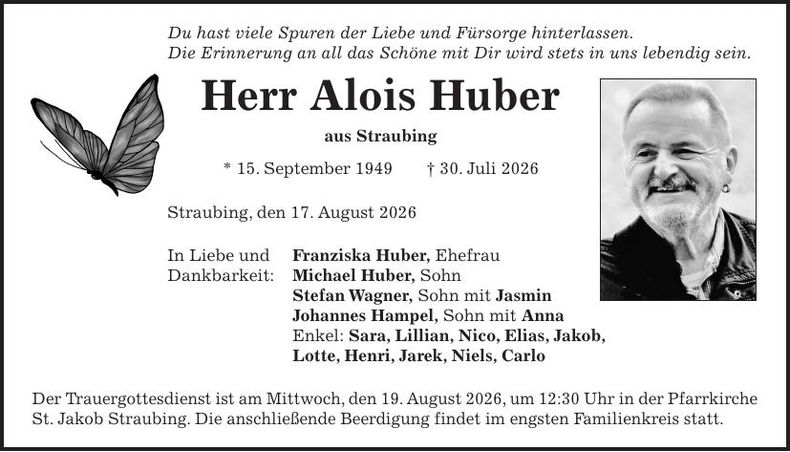 Traueranzeige Alois Huber