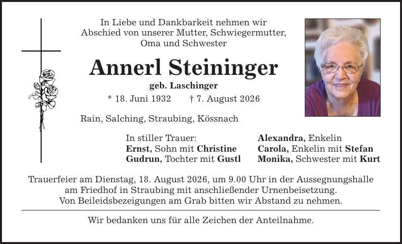 Traueranzeige Annerl Steininger