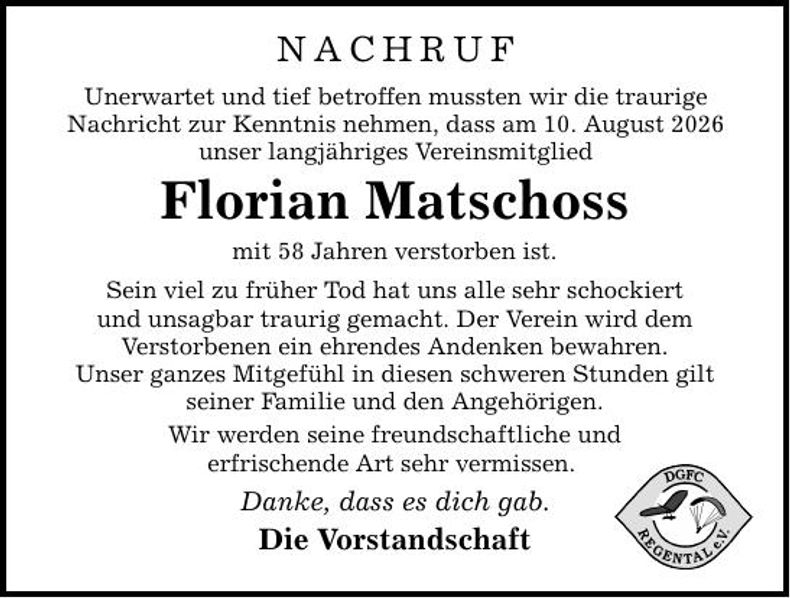 Traueranzeige Florian Matschoss