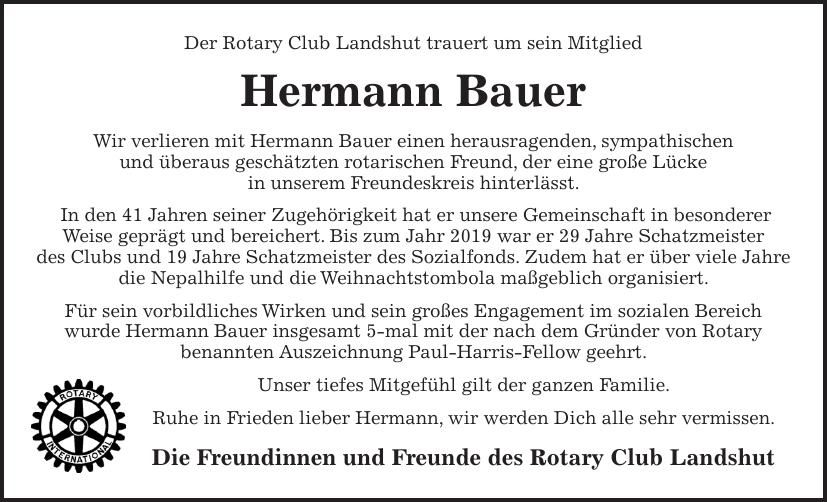 Traueranzeige Hermann Bauer