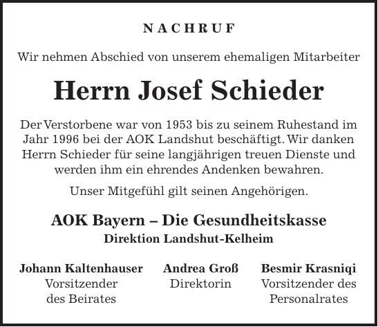 Traueranzeige Josef Schieder