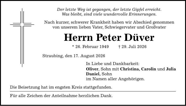 Traueranzeige Peter Düver