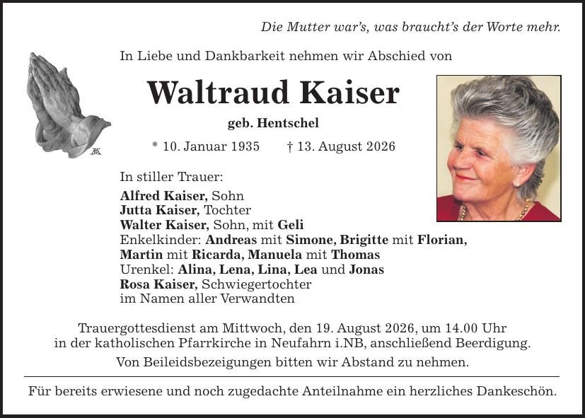 Traueranzeige Waltraud Kaiser