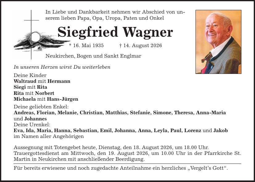 Traueranzeige Siegfried Wagner