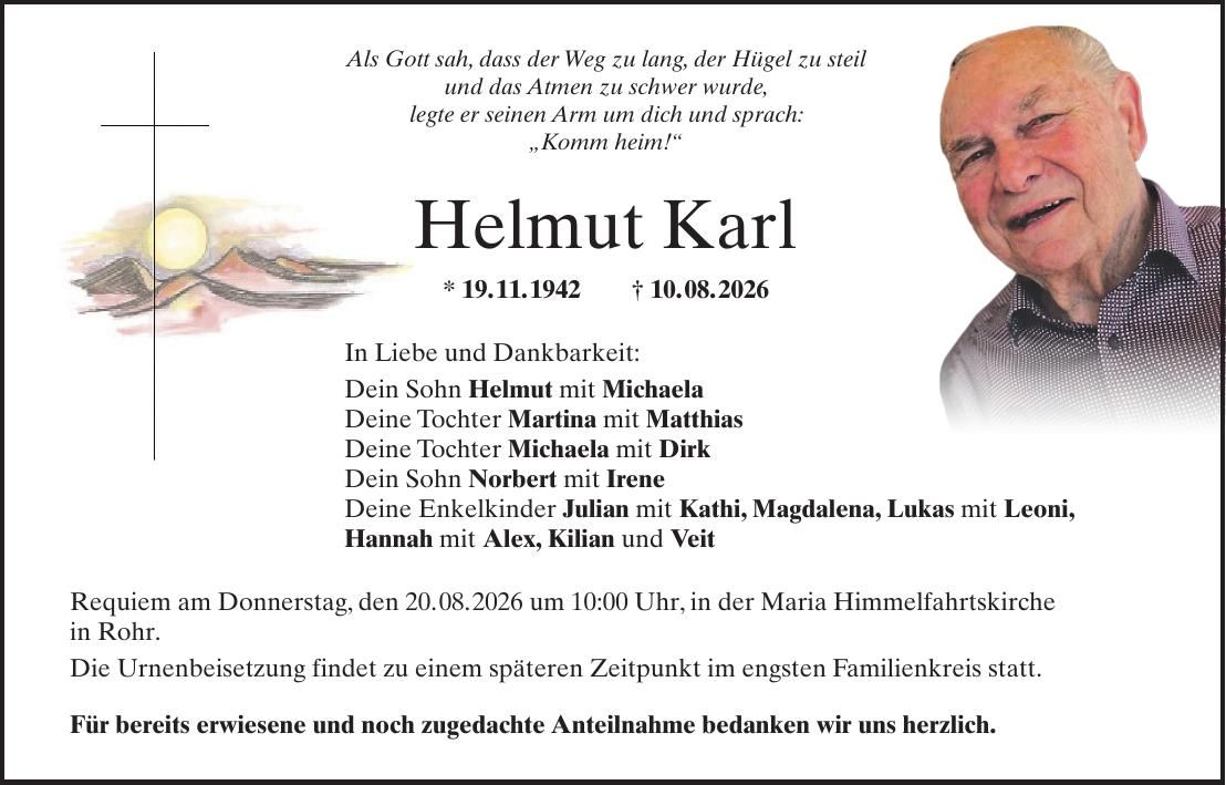 Traueranzeige Helmut Karl