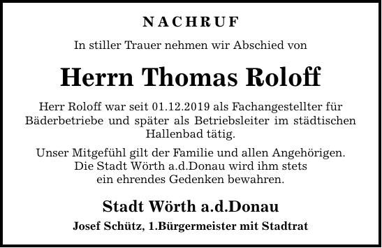 Traueranzeige Thomas Roloff