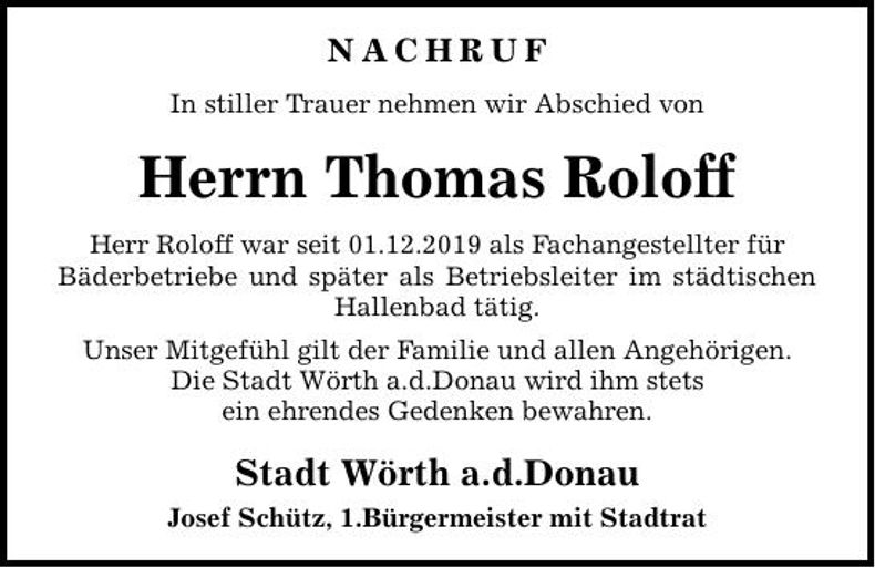 Traueranzeige Thomas Roloff