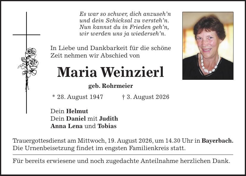 Traueranzeige Maria Weinzierl