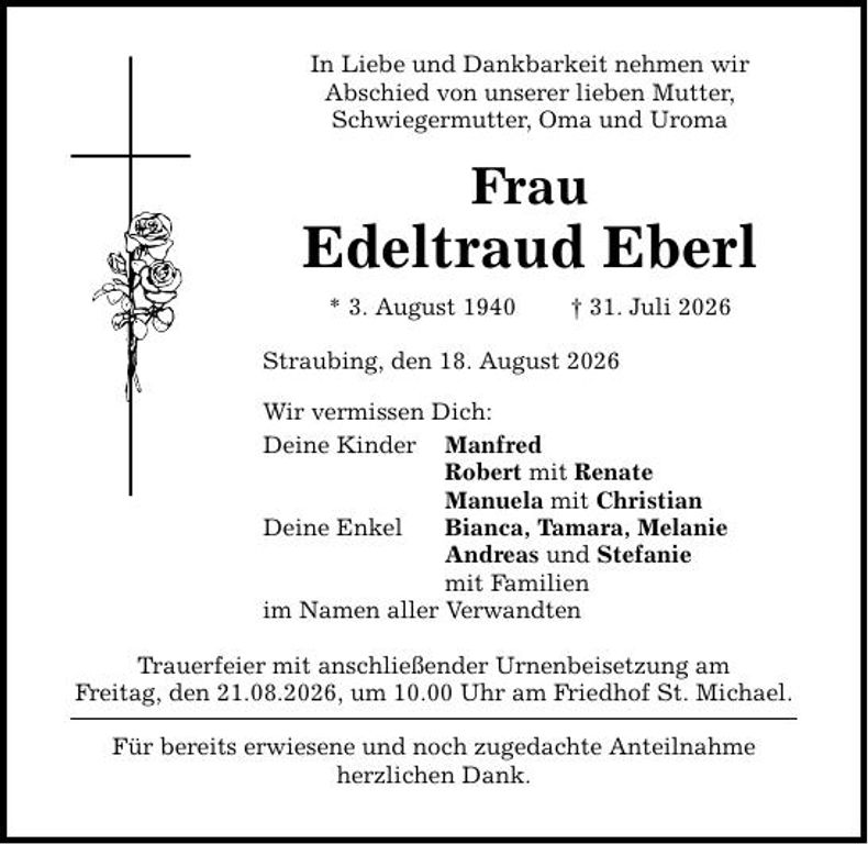Traueranzeige Edeltraud Eberl