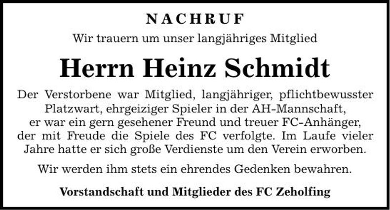 Traueranzeige Heinz  Schmidt