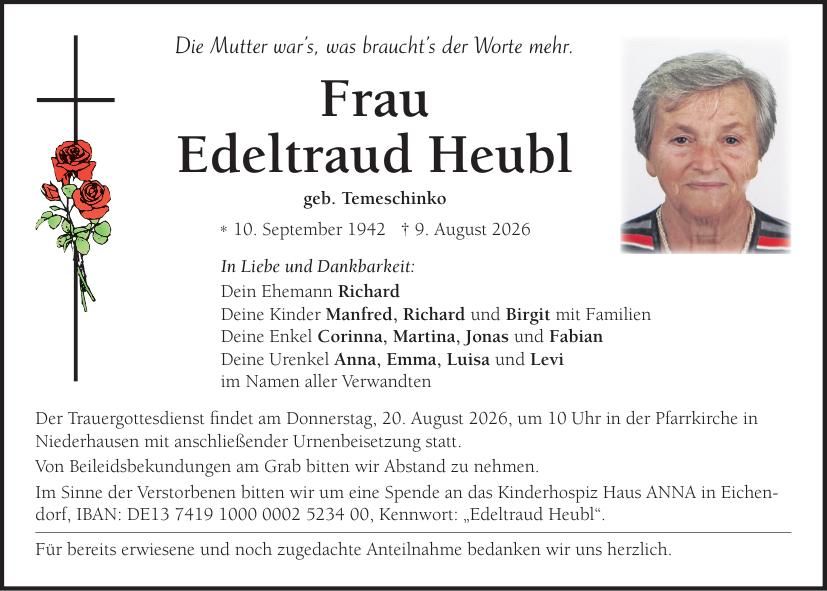 Traueranzeige Edeltraud Heubl